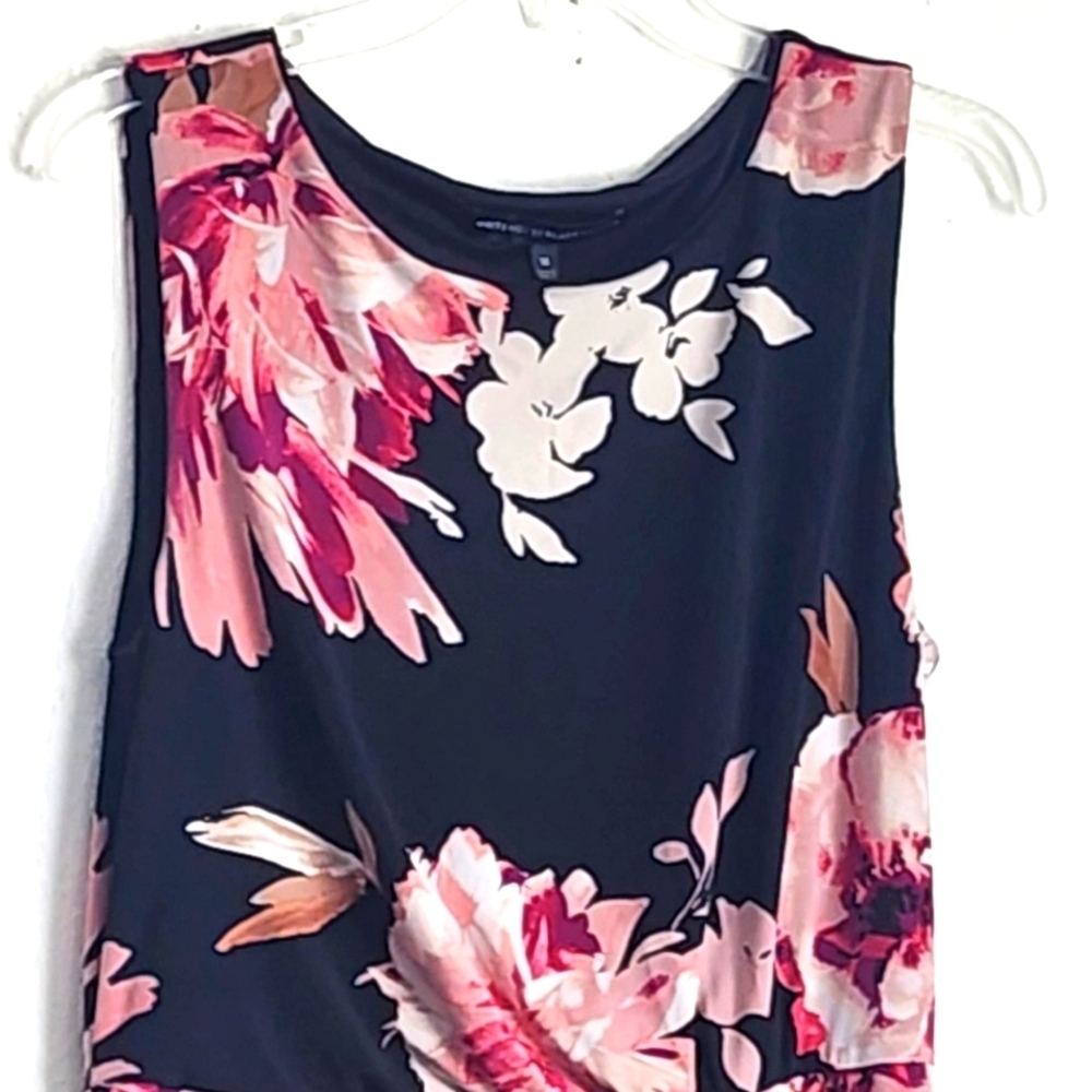 White House Black Market Women's Pink Floral Dress Sleeveless Ruched Lined Sz M - Picture 4 of 9